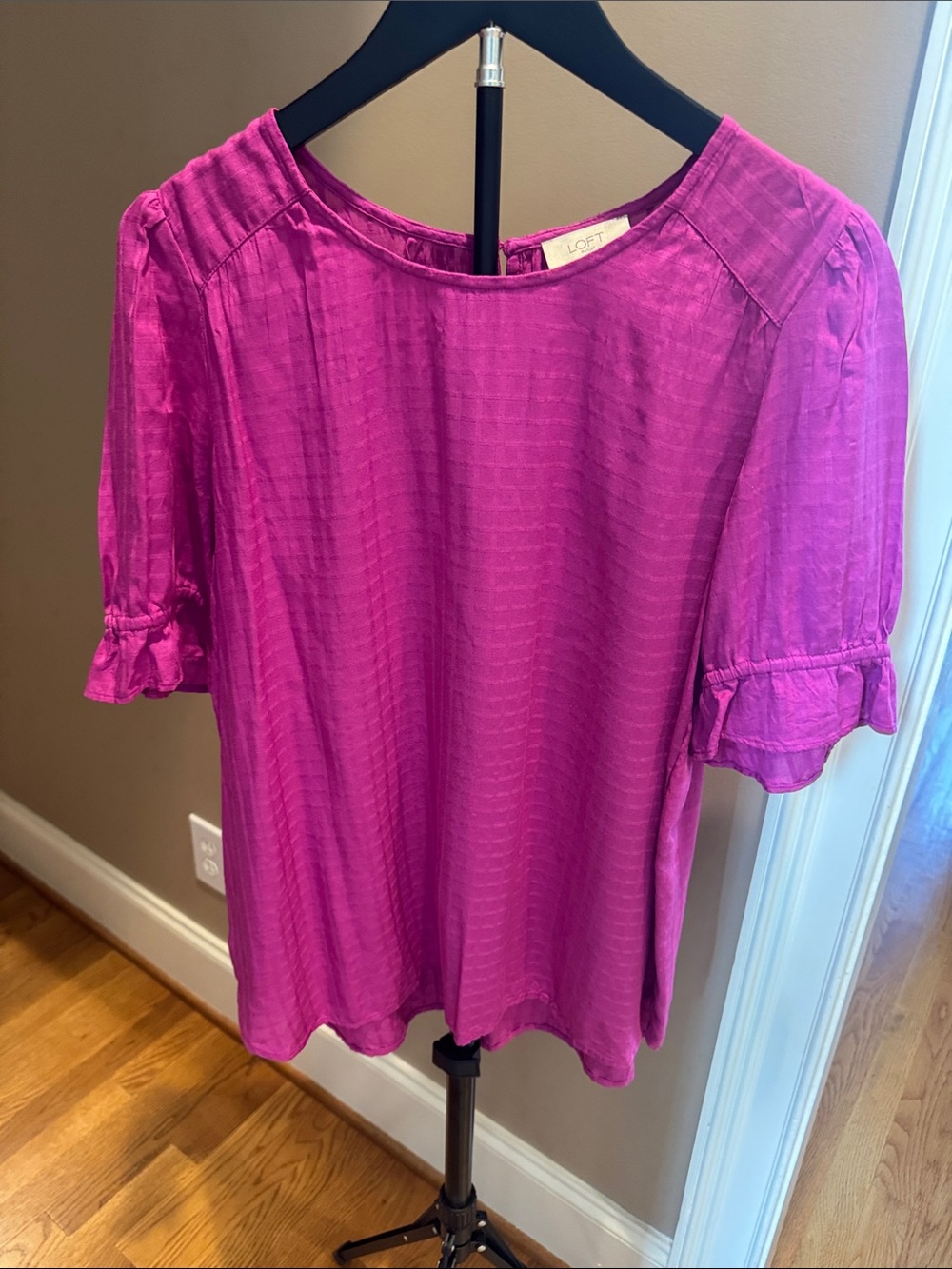 LOFT Outlet Magenta Short Ruffle Sleeve Blouse